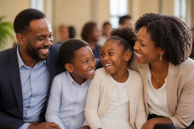 Families of different ages gathered together at a Sunday service