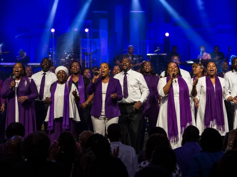 Members of the church choir singing together in robes