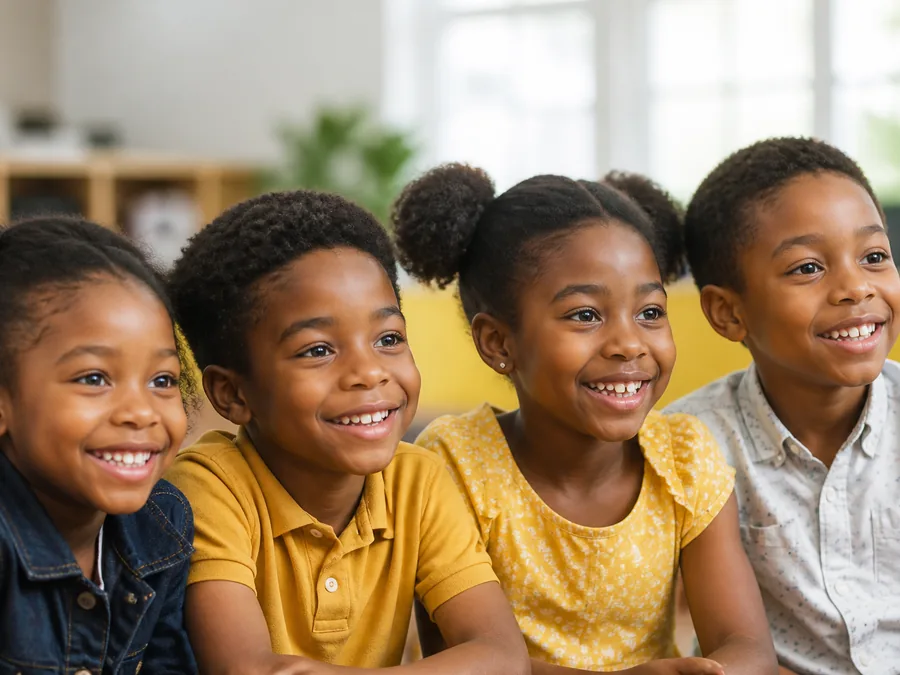 Smiling children taking part in a children's ministry session